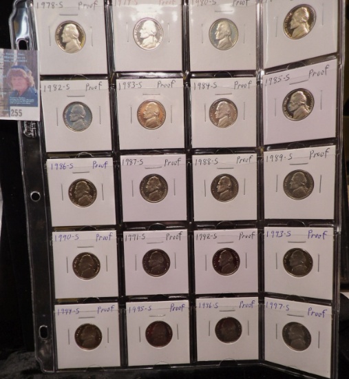 Set of Proof Nickels in a plastic page 1978 S-1997 S.  (20 pcs.)