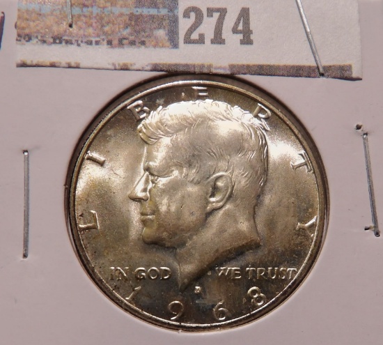 1968 D Gem BU Silver Kennedy Half Dollar.