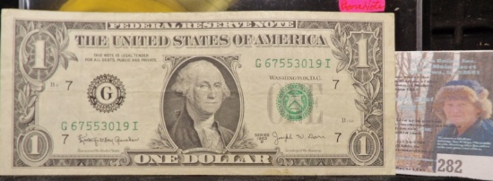 Series 1963 B $1 "Joseph W. Barr" Federal Reserve Note, high grade.
