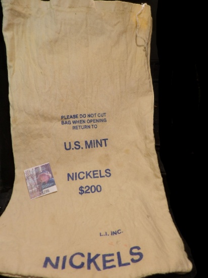 U.S. Mint Canvas Money Bag "Please Do Not Cut Bag when Opening Return to U.S. Mint Nickels $200 L.I.