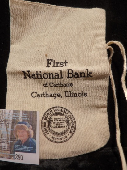 Canvas Money Bag "First National Bank of Carthage Carthage, Illinois".
