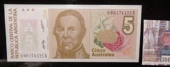 (1985?) Central Bank of the Republic of Argentina Five Australes, Pick #324, Replacement Note, CU.