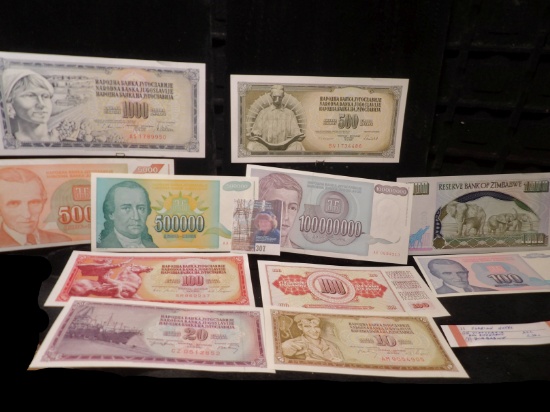 (11) Crisp Uncirculated Foreign Bank Notes. (10) Yugoslavia & (1) Zimbabwe.
