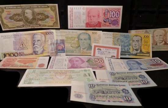 (11) Crisp Uncirculated from Argentina, Brazil, & Bulgaria.