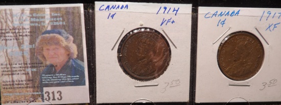 1914 VF+ & 1917 EF Canada Large Cents.