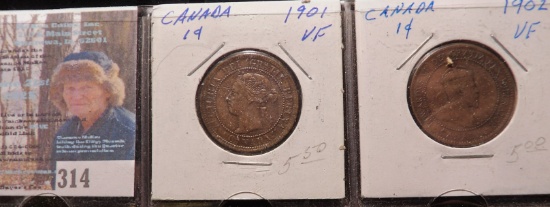 1901 & 1902 Canada Large Cents, both VF.