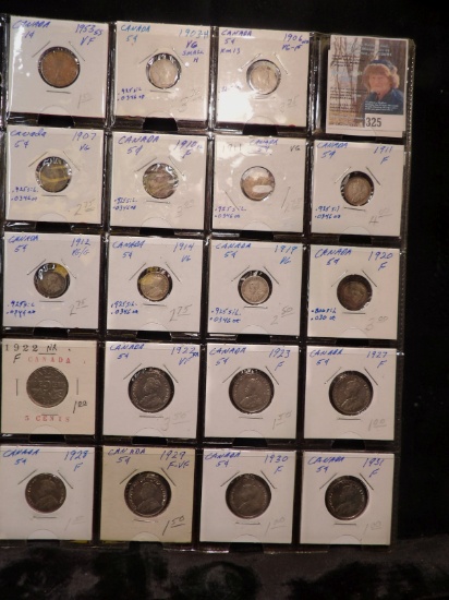 (19) Canada Cents, Nickels, and Five Cent Silvers. (10) are Silver with a total of .3414 ozs. Of Sil