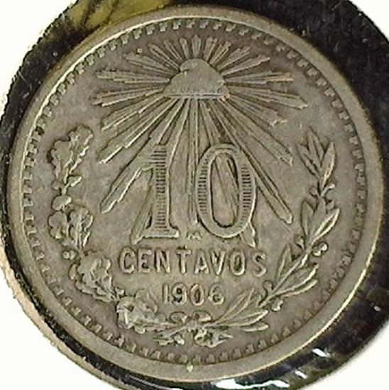 1906 Mexico Silver Ten Centavos, KM428, VF.