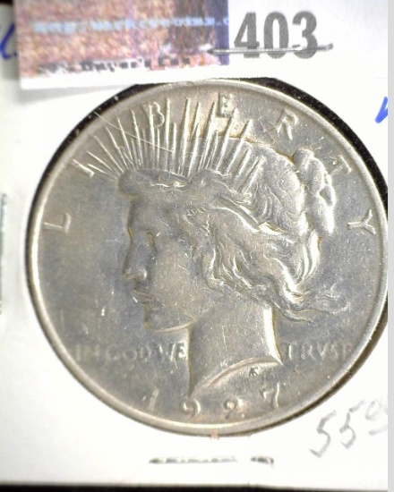 1927 D U.S. Peace Silver Dollar, VF.