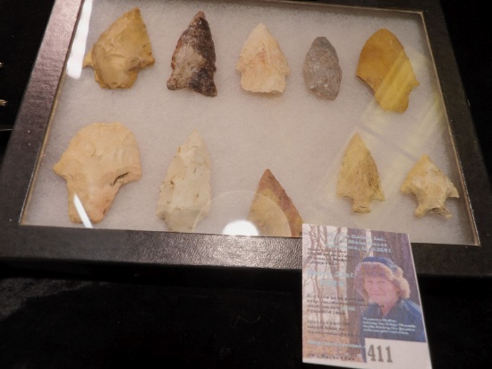 Frame of ten Ancient Indian Points, All from Northeast Missouri.