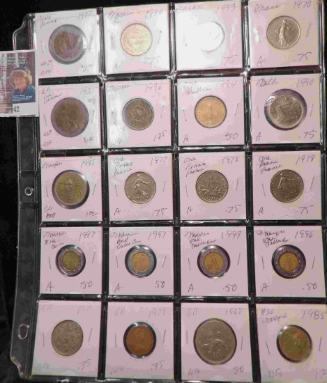 20-Pocket Plastic Page containing Foreign Coins dating back to 1921.