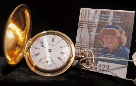 1900 era Waltham Pocket Watch with 7 Jewels, S/N 9612652, size O, Engraved Hunter case "Leora".  "Fr
