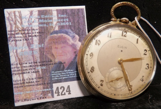 1933 Men's open face Elgin Pocket Watch, 17 jewels, Size 12, S/N 34055028, grade 495, 10K G.F. Appea