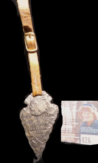 Arrowhead Shaped Watch Fob "1607-1907 Meet Me On the War Path Jamestown Expo".