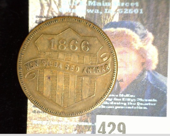31mm KKK Medal. "1866 Non Silba Sed Anthar". Large shield with banner. Reverse "One Country-One Flag
