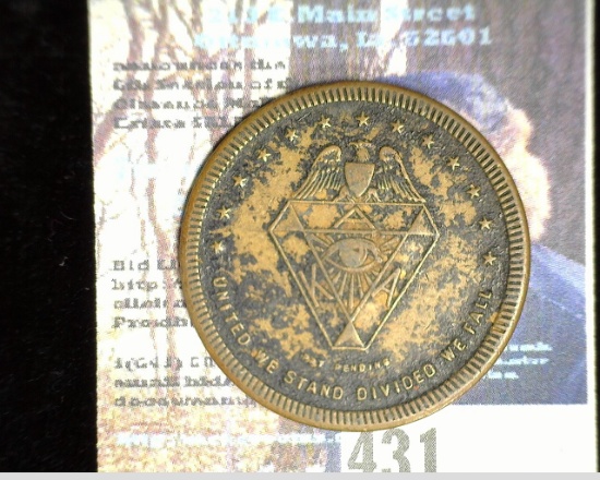 KKK Membership Token, Used early in the 20th century, "United We Stand Divided we Fall", brass, 31mm