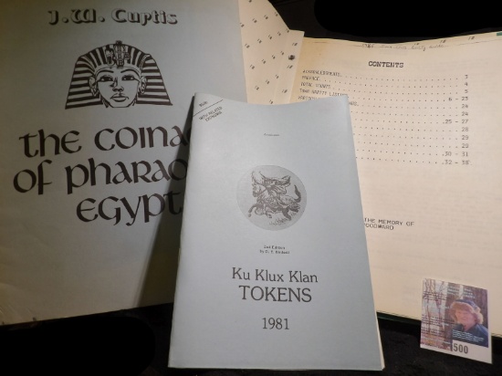 1985 "Iowa Town Rarity Guide" by George Hosek; J.W. Curtis "The Coinage of Pharaonic Egypt"; & 1981
