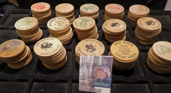 (150) Various Wooden Nickels, many dating back forty years.