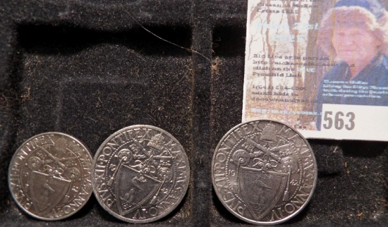 World War II 1942 Vatican 50 Centimes, One & Two Lire Coins. Brilliant Uncirculated.