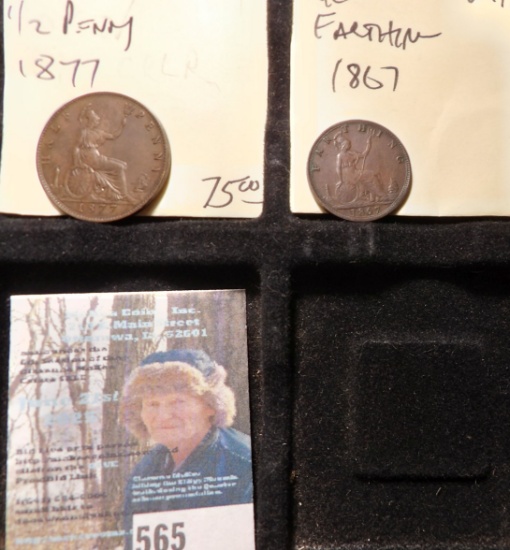 1867 Farthing EF & 1877 Half Penny EF Great Britain.
