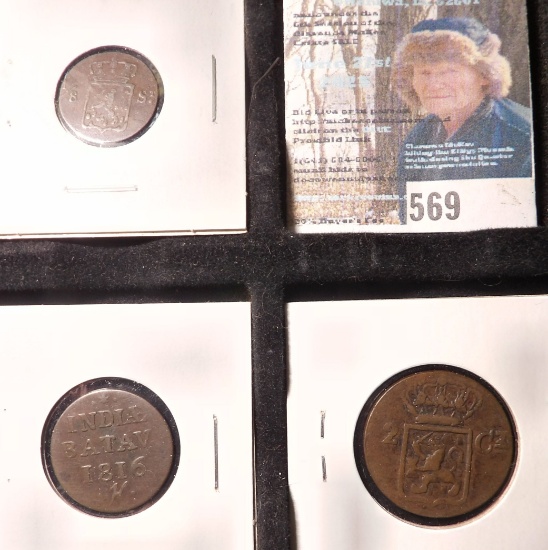 1823 S 1/8 St. & 1859J 2 cz. Netherlands Indies  Copper; & 1816K Batavia Indies 1/16S Copper.