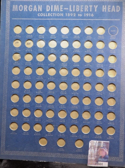 1938 Whitman Publishing Co. Coin Board "Morgan Dime-Liberty Head Collection 1892 to 1916".