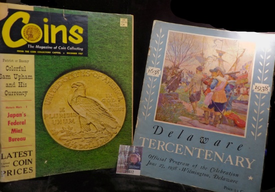 December, 1967 "Coins The Magazine of Coin Collecting"; & "1638 1938 Delaware Tercentenary Official