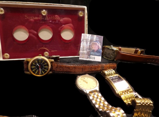 Red Capital Holder with Gold lettering "Susan B. Anthony/1820-1906â€¦" with holes for P, D, & S Doll