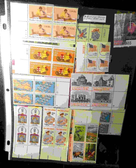 (18) U.S. Mint U.S. Plate Blocks of Stamps.