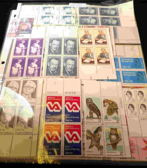 (27) U.S. Mint U.S. Plate Blocks of Stamps in three sheets.