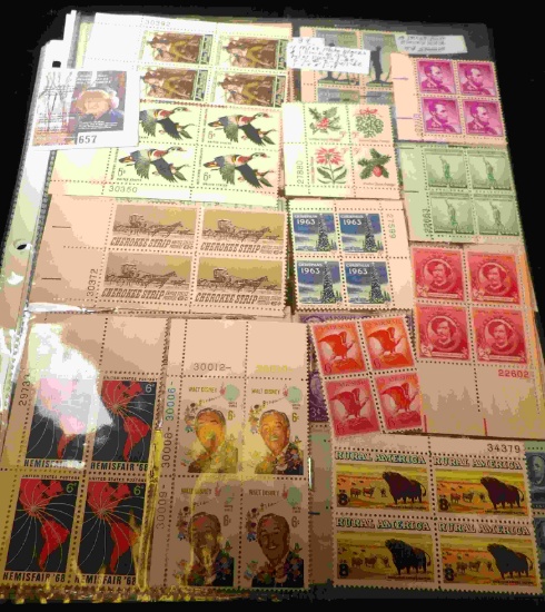 (27) U.S. Mint U.S. Plate Blocks of Stamps in three sheets.