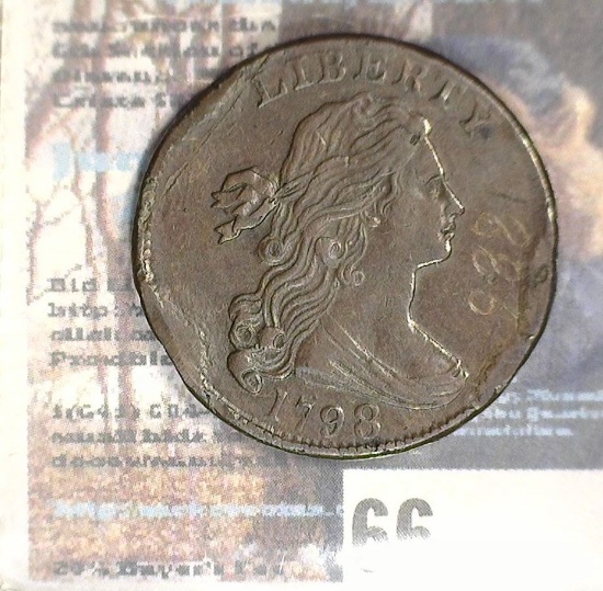1798 U.S. Large Cent, EF with dents and some obverse graffiti.