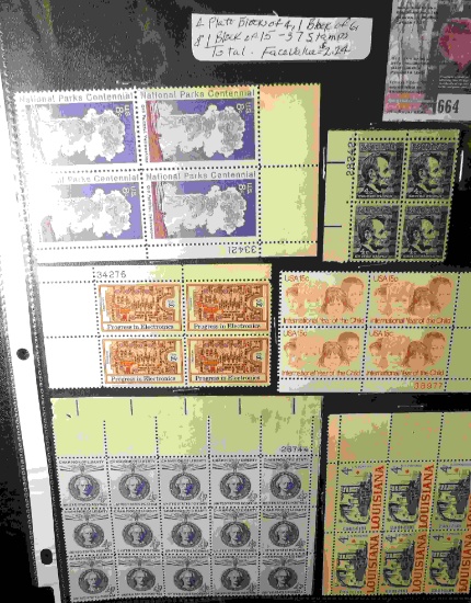 (6) Mint Plate Blocks of four U.S. Stamps.