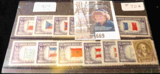Scott # 794 Mint Stamp & a group of Five Cent Flag Stamps Scott # 909 etc.