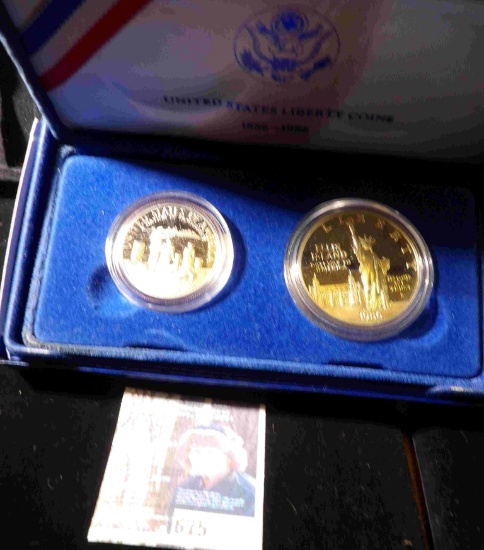 1986 S Two-piece Silver Proof Commemorative Set Dollar and Half in original box of issue.