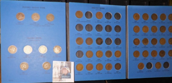 Partial Set of Flying Eagle and Indian Head Cents in a blue Whitman folder. Includes 1857, 1858 SL &