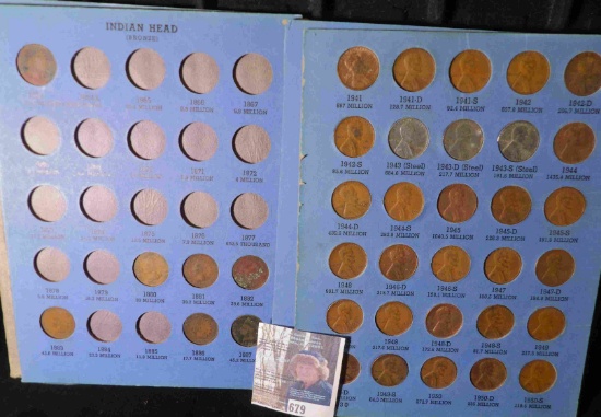 1863-1908 Partial Set of Indian Head Cents in a blue Whitman folder & 1941-67 Partial Set of Lincoln