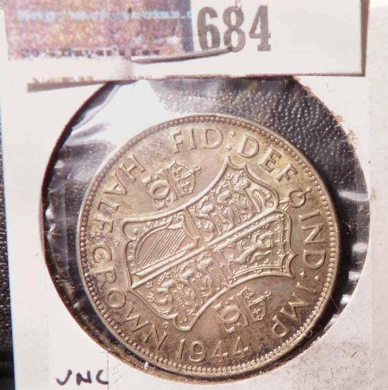 1944 Great Britain Silver Half Crown, EF.