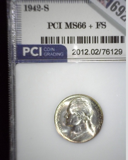 1942 S Silver Jefferson WW II Nickel, slabbed PCI MS66 + FS.