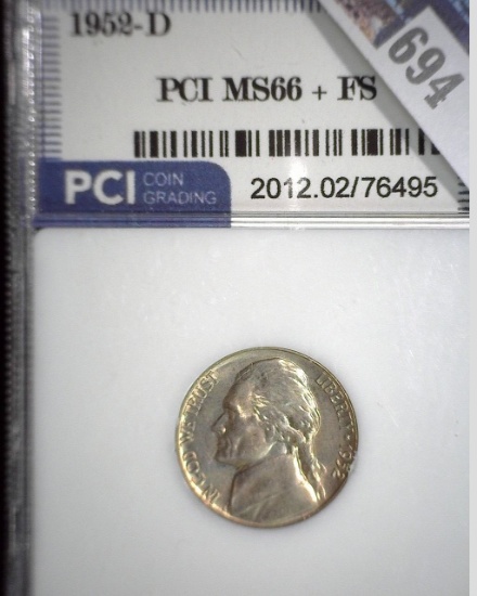 1952 D Jefferson Nickel slabbed PCI MS66 + FS.