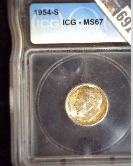1954 S Silver Roosevelt Dime ICG slabbed MS67.