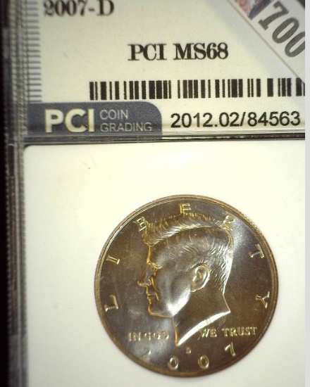 2007 D Kennedy Half Dollar, PCI slabbed MS68.