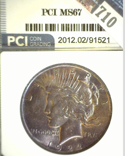 1922 P Peace Silver Dollar, PCI slabbed MS67.