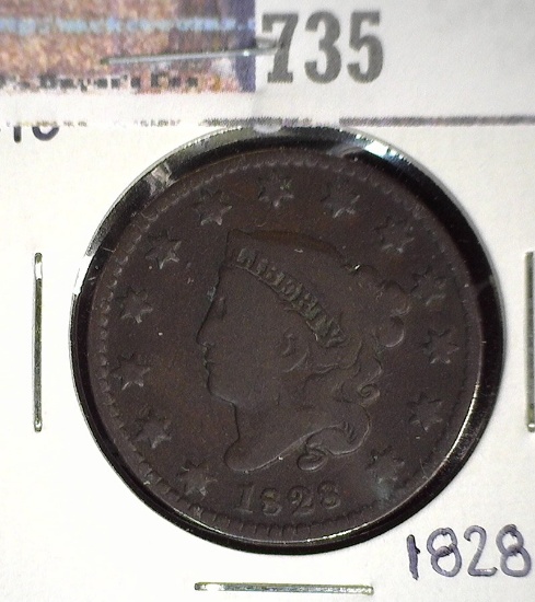 1828  N-10 Small Date Large Cent, VG.
