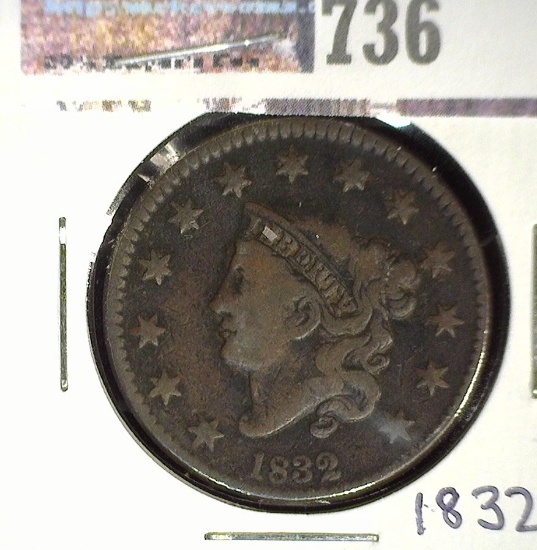 1832  N-2 Large Cent, Fine.