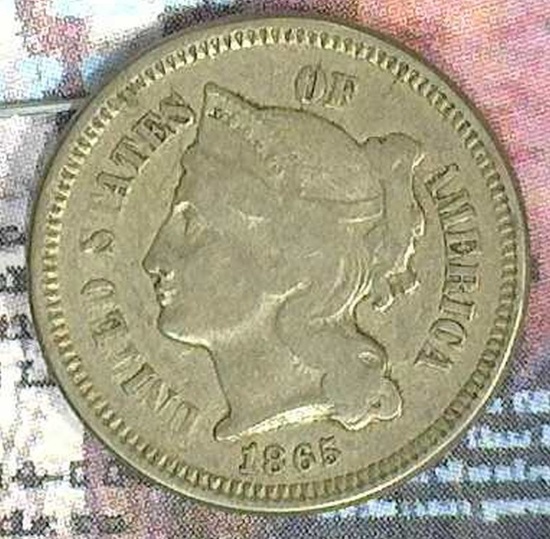 1865 Three Cent Nickel, Brilliant Uncirculated.
