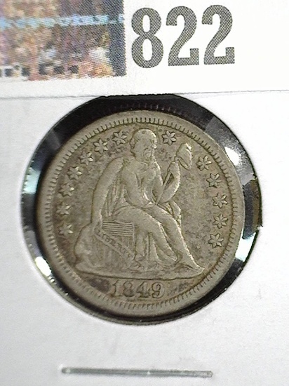 1849 U.S. Seated Liberty Dime, VF.
