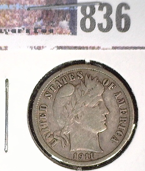 1911-D U.S. Barber Dime, VF.