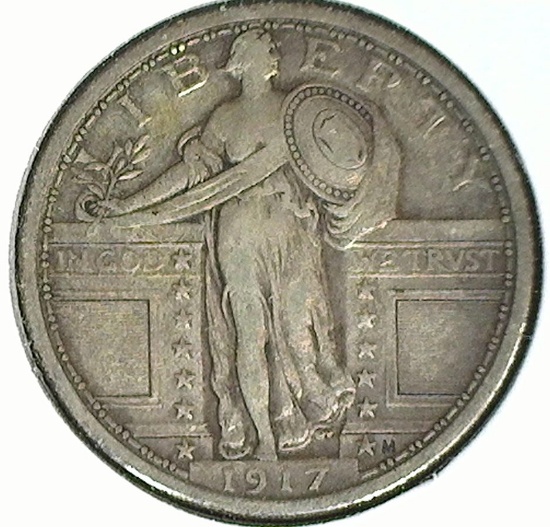 1917 Type One Standing Liberty Quarter. VF.