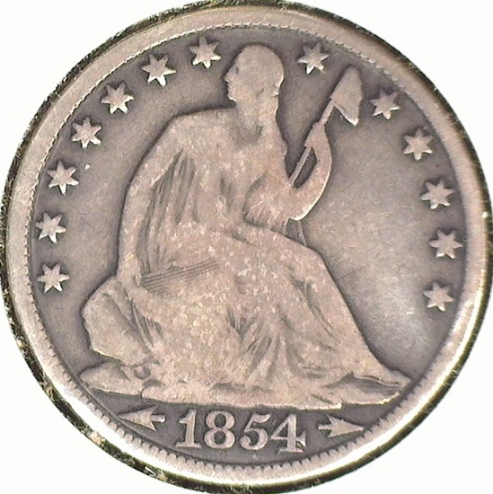 1854 O U.S. Seated Liberty Half Dollar, G-VG.